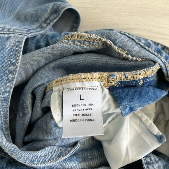 Easel Southern Swag Bohemian Denim Jean Overalls Handkerchief Dress Womens L - Picture 10 of 12